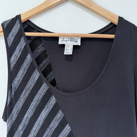 Joseph Ribkoff Asymmetrical Striped Sleeveless Liquid Knit Midi Dress Size 12 - Picture 2 of 5